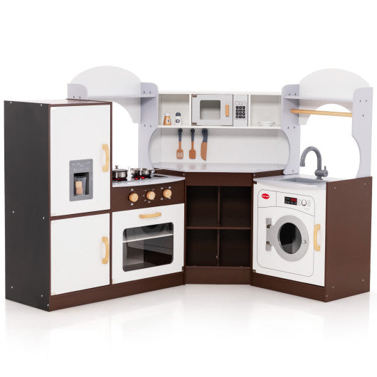 Toddler Kitchen Playset with Ice Maker Microwave Oven Sink and Washing Machine for Kids 3+ Years Old