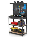 Tool Storage Workbench with Pegboard with 14 Hanging Accessories for Garage-Black and Blue