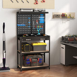 Tool Storage Workbench with Pegboard with 14 Hanging Accessories for Garage-Black and Blue