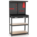 Tool Storage Workbench with Pegboard with 14 Hanging Accessories for Garage-Black and Red