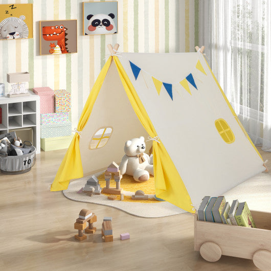 Kids Play Tent with Solid Wood Frame Holiday Birthday Gift & Toy for Boys & Girls-Yellow