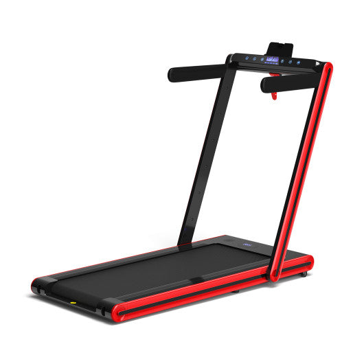 2-in-1 Folding Treadmill with Dual LED Display-Red