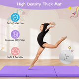 6 x 2 FT Tri-Fold Gym Mat with Handles and Removable Zippered Cover-Purple