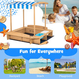 Kids Wooden Sandbox with Striped Canopy