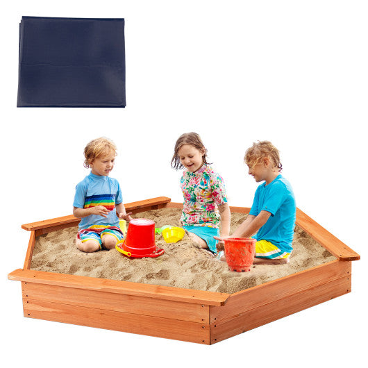 Hexagon Wooden Cedar Sand Box with Seat Boards