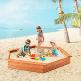 Hexagon Wooden Cedar Sand Box with Seat Boards