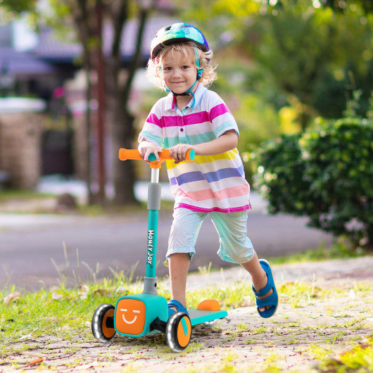 Folding Adjustable Kids Toy Scooter with LED Flashing Wheels Horn 4 Emoji Covers-Green