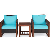 3 Pieces Acacia Wood Patio Furniture Set with Coffee Table-Turquoise