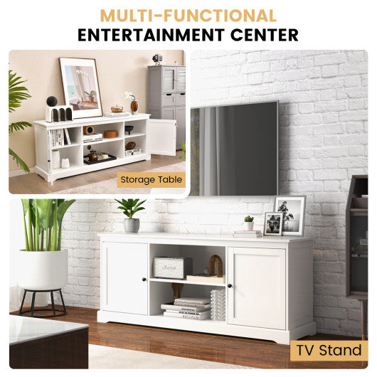 58 Inch TV Stand with 2 Cabinets and Adjustable Shelves for TVs up to 65 Inch-White