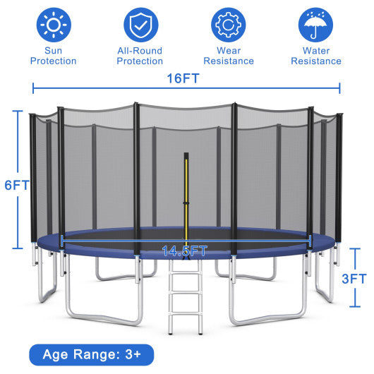 8/10/12/14/15/16 Feet Outdoor Trampoline Bounce Combo with Safety Closure Net Ladder-16 ft