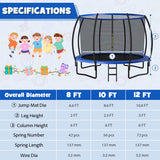 12FT ASTM Approved Recreational Trampoline with Ladder-Blue