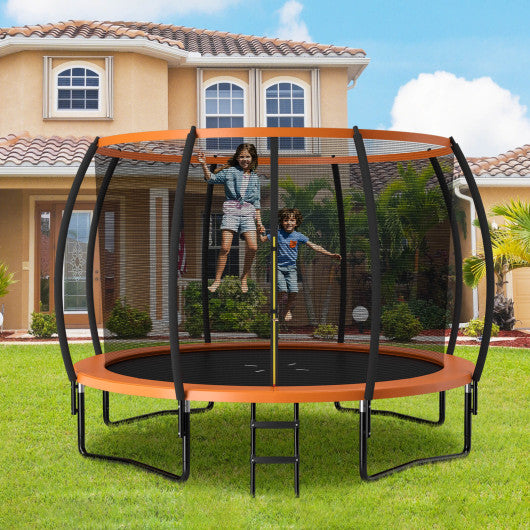 12FT ASTM Approved Recreational Trampoline with Ladder-Orange