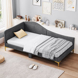 Full/Twin Size Rivet-Tufted Platform Bed with Metal Legs and Wood Slats-Twin Size