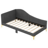 Full/Twin Size Rivet-Tufted Platform Bed with Metal Legs and Wood Slats-Twin Size