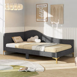 Full/Twin Size Rivet-Tufted Platform Bed with Metal Legs and Wood Slats-Twin Size