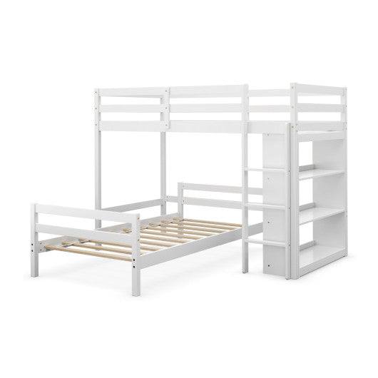 Twin Over Twin Loft Bunk Bed with Bookcase-White