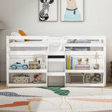 Twin Size Loft Bed with LED Lights with Staircase and Safety Guardrail-White