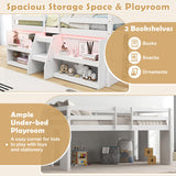Twin Size Loft Bed with LED Lights with Staircase and Safety Guardrail-White