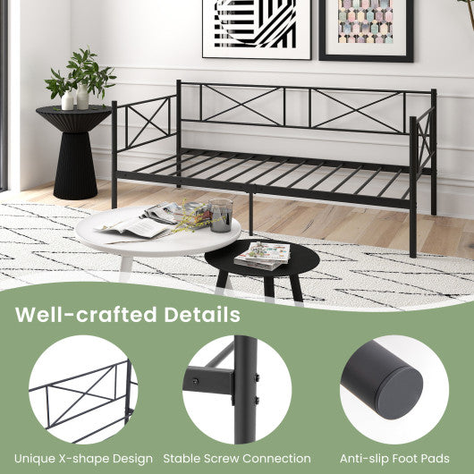 Twin Size Platform Bed with Heavy-duty Metal Slat Support-White