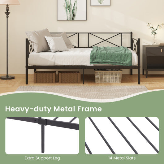 Twin Size Platform Bed with Heavy-duty Metal Slat Support-Black