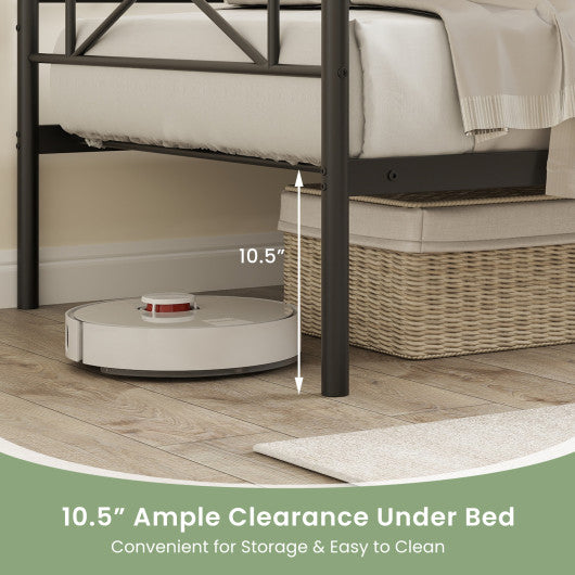 Twin Size Platform Bed with Heavy-duty Metal Slat Support-Black