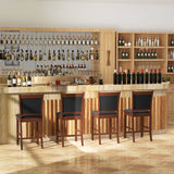 Upholstered Counter Stool Set of 2 with Solid Rubber Wood Frame-Brown