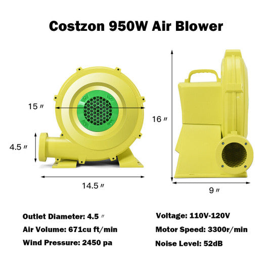 950 W 1.25 HP Air Blower Pump Fan for Inflatable Bounce House