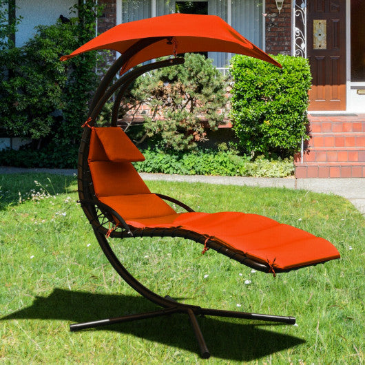 Hanging Stand Chaise Lounger Swing Chair with Pillow-Orange