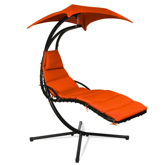 Hanging Stand Chaise Lounger Swing Chair with Pillow-Orange