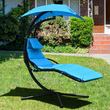 Hanging Stand Chaise Lounger Swing Chair with Pillow-Blue