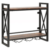 Wall Mounted Wine Rack with 2-Tier Shelves and 3 Glass Holders