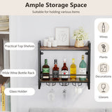 Wall Mounted Wine Rack with 2-Tier Shelves and 3 Glass Holders