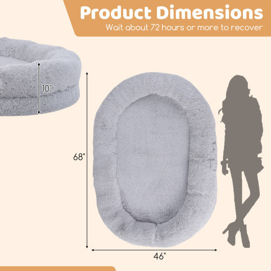 Washable Fluffy Human Dog Bed with Soft Blanket and Plump Pillow-Gray