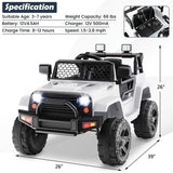 12V Kids Ride On Truck with Remote Control and Headlights-White