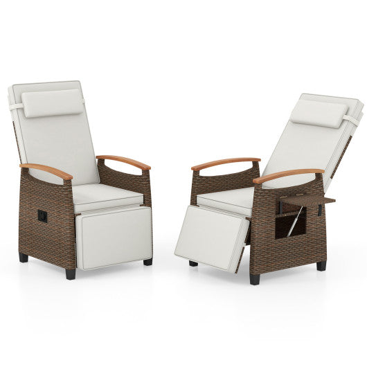 Patio Wicker Recliner Chair with Adjustable Backrest and Footrest-White