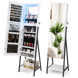 Freestanding Jewelry Cabinet with Full-Length Mirror-White