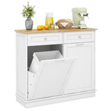 Rubber Wood Kitchen Trash Cabinet with Single Trash Can Holder and Adjustable Shelf-White