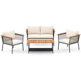 4 Piece Patio Rattan Furniture Set with 2-Tier Coffee Table-White