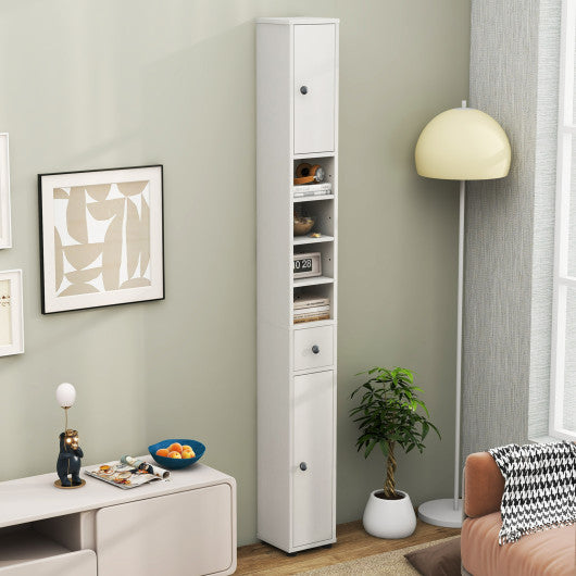 Freestanding Slim Bathroom Cabinet with Drawer and Adjustable Shelves-White