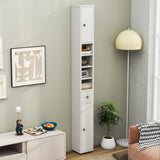 Freestanding Slim Bathroom Cabinet with Drawer and Adjustable Shelves-White