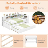 Twin Size Daybed Platform Bed Frame with Trundle and Bedside Shelves-White