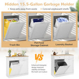Rubber Wood Kitchen Trash Cabinet with Single Trash Can Holder and Adjustable Shelf-White