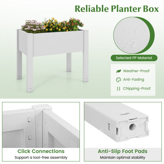 53L Raised Bed Grow Box Self-Watering Planter Box Stand with Water Level Monitor-White