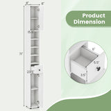 Freestanding Slim Bathroom Cabinet with Drawer and Adjustable Shelves-White