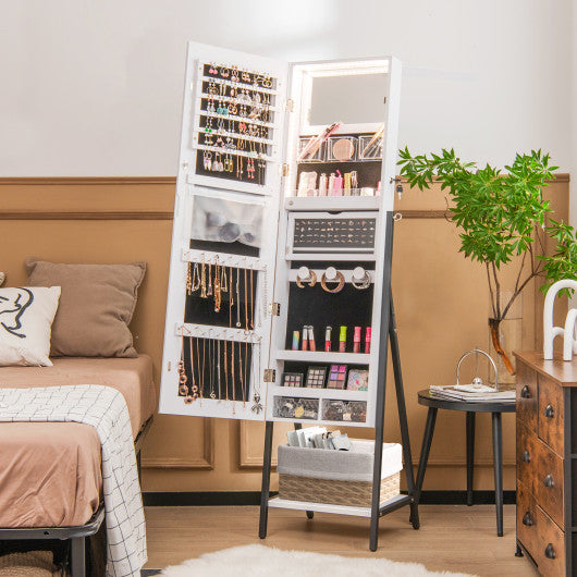 Freestanding Jewelry Cabinet with Full-Length Mirror-White