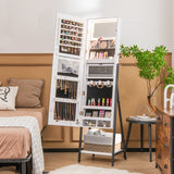 Freestanding Jewelry Cabinet with Full-Length Mirror-White