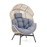 Wicker Oversized Egg Style Chair with Cushions and Headrest-Gray