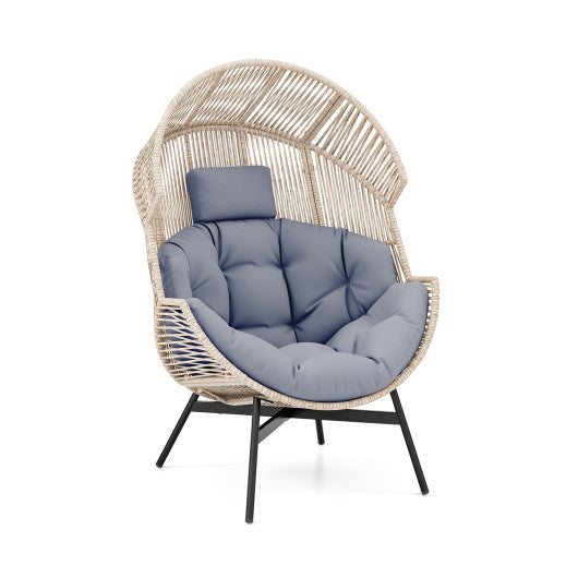 Wicker Oversized Egg Style Chair with Cushions and Headrest-Gray