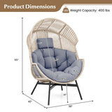 Wicker Oversized Egg Style Chair with Cushions and Headrest-Gray