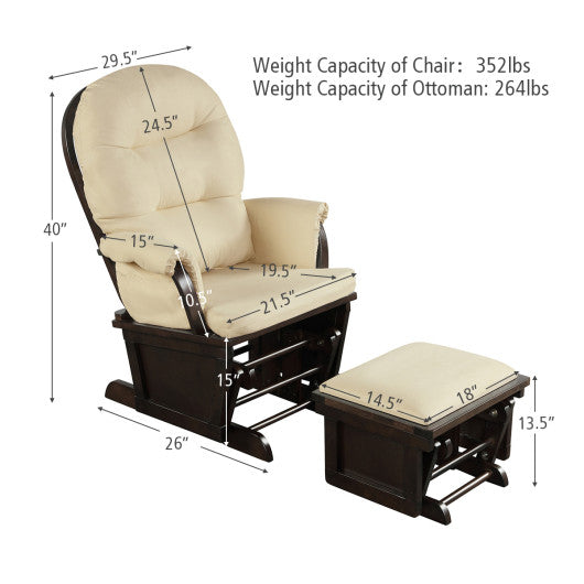 Wood Baby Glider and Ottoman Cushion Set with Padded Armrests for Nursing-Beige